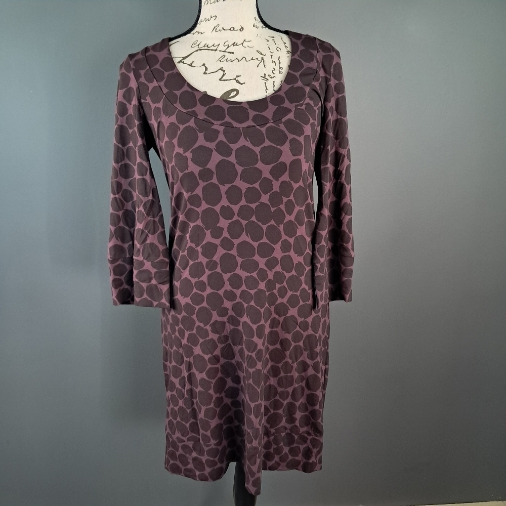 Boden UK 8 US 4 Dark Plum Polka Dot Sheath Dress Viscose Jersey Stretch Soft